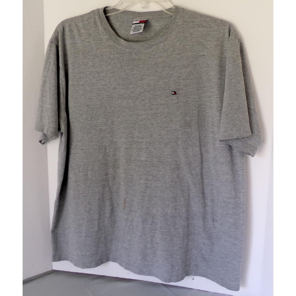 Tommy Hilfiger Large Heather Gray Crew Neck T-Shirt Plain With Embroidered Logo